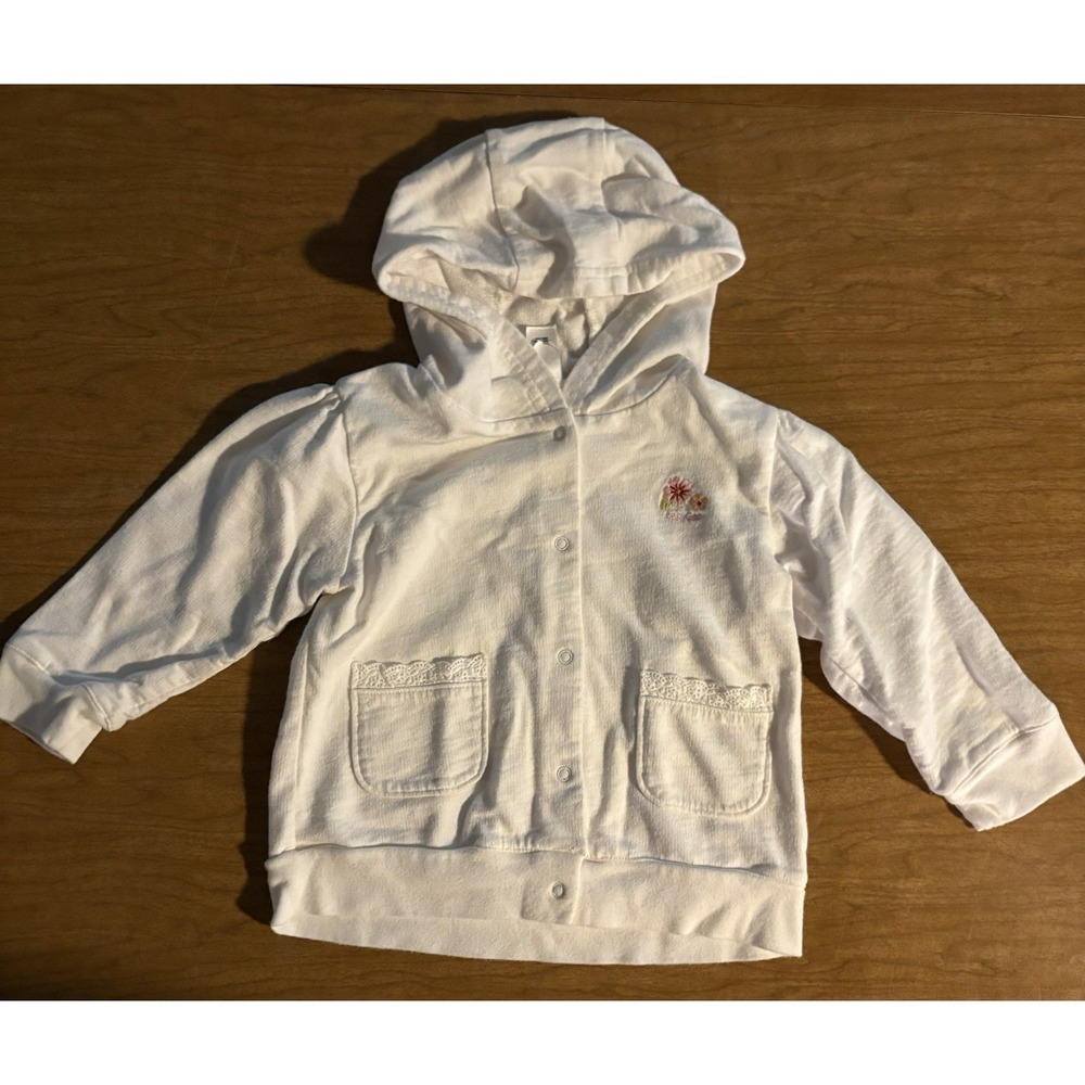VTG BABY‎ GAP Snap Hooded Cardigan Jacket Infant 18-24 Months Lace Trim Pockets